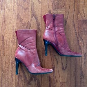 Nine West Red Leather Boots, Size 5.5